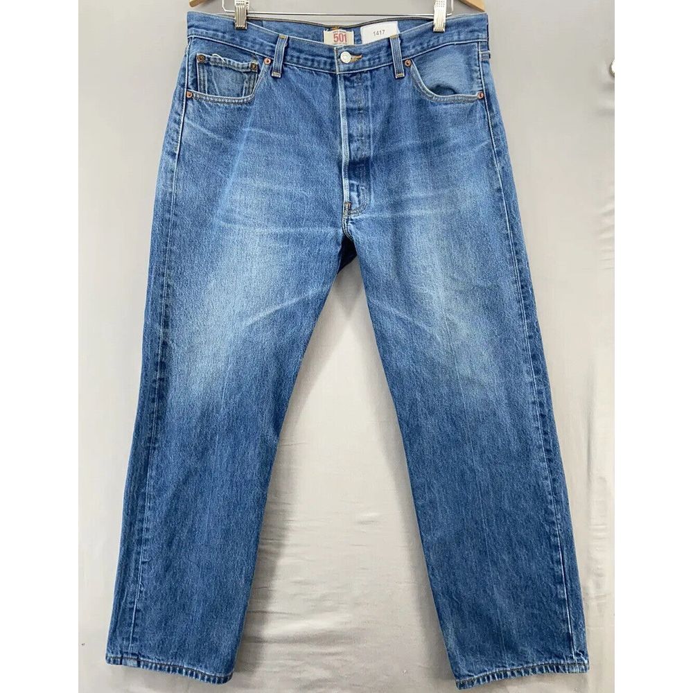 Levis 501 Button Fly Blue Jeans‎ Mens 38x32 (Actual 36x29.5) Straight-Original